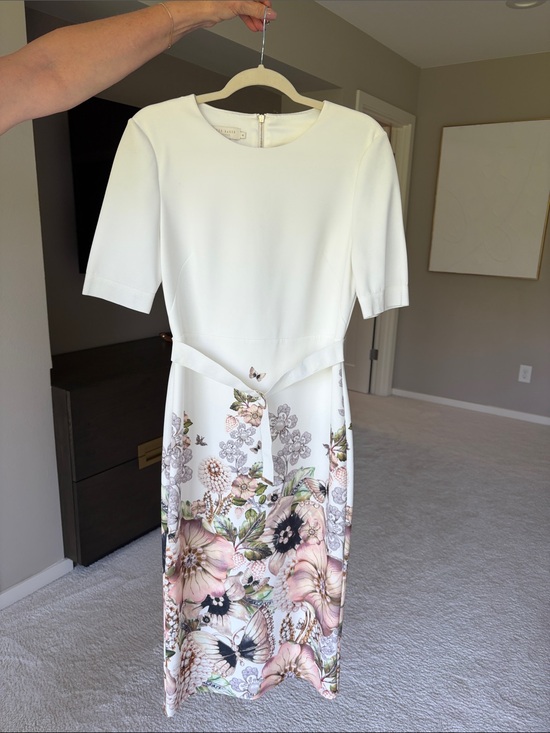 Ted Baker Dresses & Skirts - Ted Baker Cream Midi Dress with Pink Floral Print